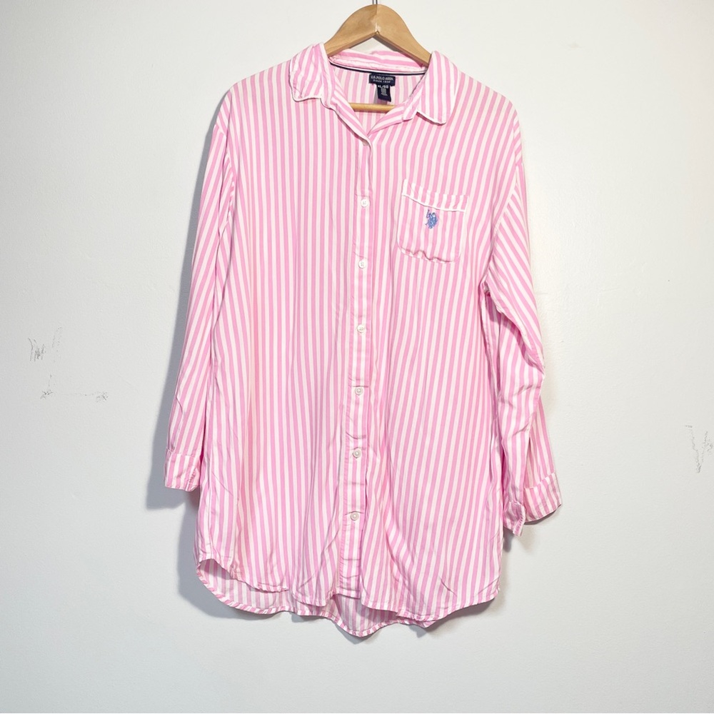 Pink and‎ white stripe rayon pajama top size XL